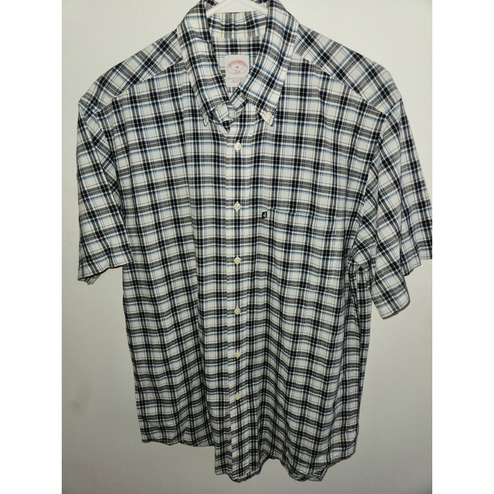Brooks Brothers 346 Blue/Black Plaid Short Sleeve Button Down Shirt Men's Medium